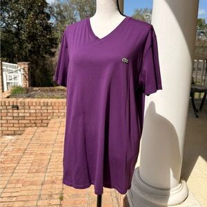 Lacoste Pima Cotton V-Neck T-Shirt Plum Purple| Women’s Large| Classic Croc Logo
